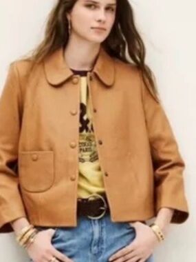 Bilos short leather jacket by ba&sh in caramel bubble leather, size small